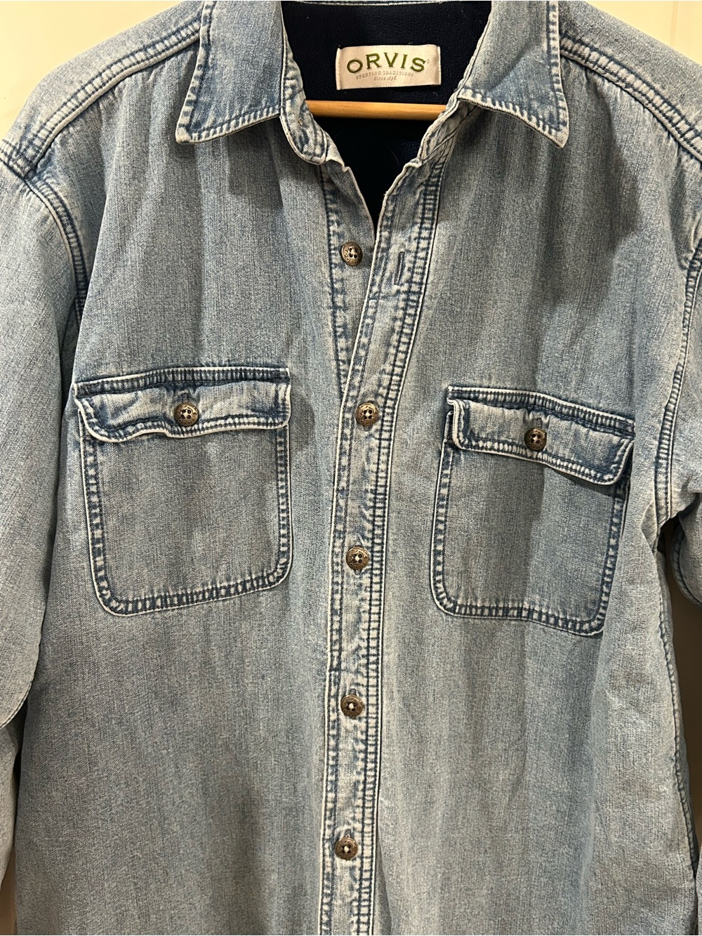 Vintage Orvis Fleece Lined Denim Shirt Jacket Blue Medium 90’s Grunge Gorpcore - Picture 3 of 12